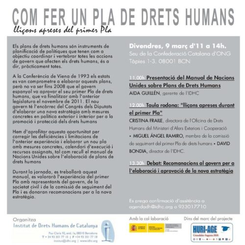 Jornada sobre com fer un Pla de Drets Humans: Lliçons apreses del primer Pla