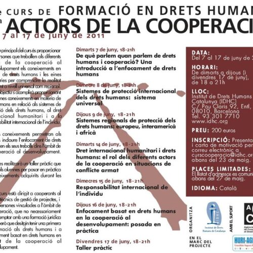 11è Curs de Formació en Drets Humans per a Actors de la Cooperació