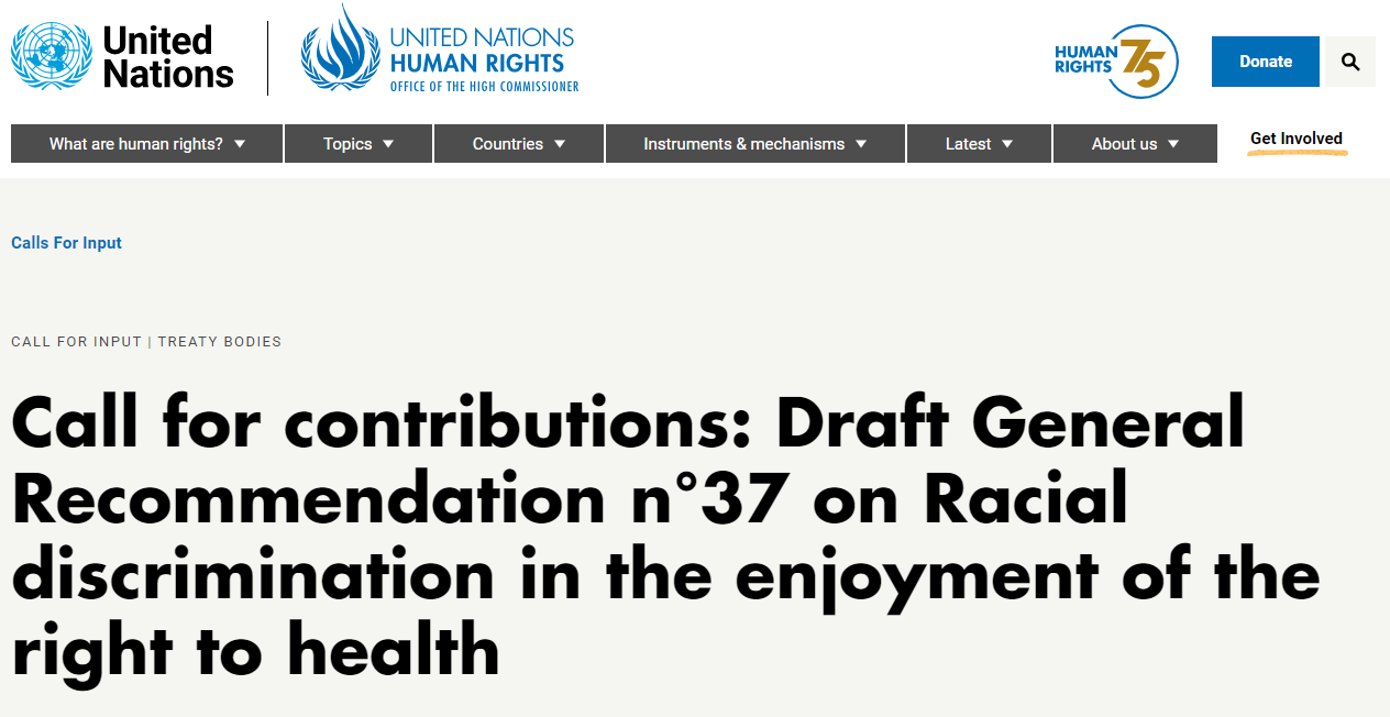 Contribució a l’esborrany de Recomanació General n°37 sobre la discriminació racial en el gaudi del dret a la salut